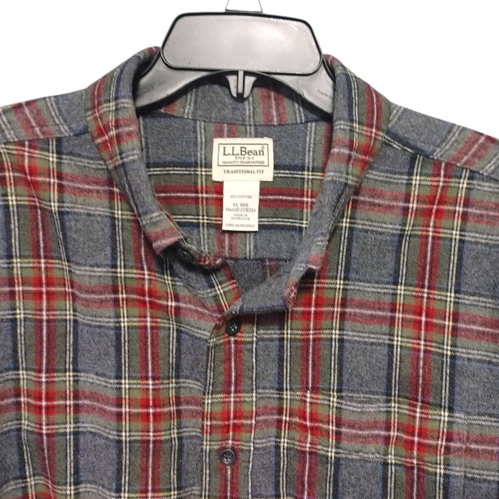 L.L. Bean Men's Red Gray Plaid Shirt Flannel Button Down Shirt Mens Size XL - Picture 4 of 9